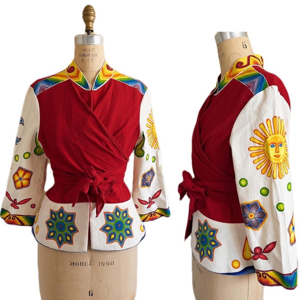Vtg handpainted wrap jacket
